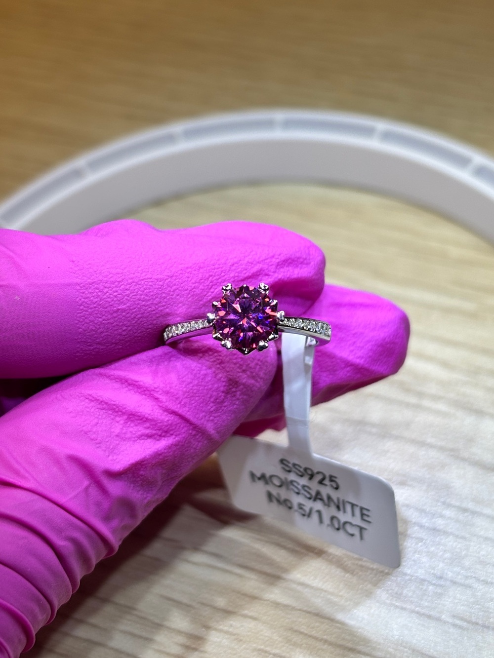 VVS Pink Moissanite Solitaire Ring